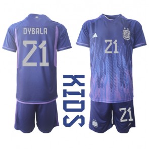 Argentina Paulo Dybala #21 Udebanesæt Børn VM 2022 Kort ærmer (+ korte bukser)